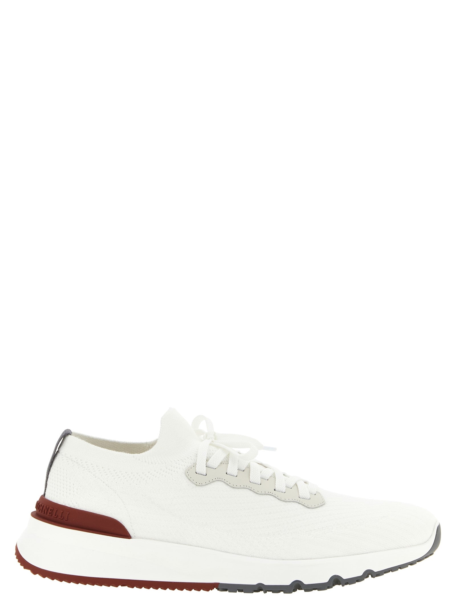 Brunello Cucinelli Lace-Up Running Sock Sneaker — White