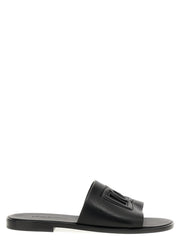 Men's Black Leather Slides Shoe