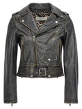 Women's Black Cowhide Leather Jacket Clothing