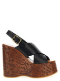 Women's Black Calfskin Wedge Sandals