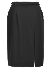 Women's Black Virgin Wool Midi Skirt