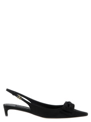 Women's Satin Slingback With Bow Heel Black Viscose Silk