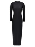 Women's Black Nylon Midi Dress