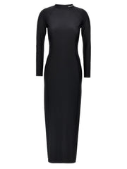 Women's Black Nylon Midi Dress