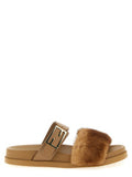 Women's Brown Leather Slides Shoe