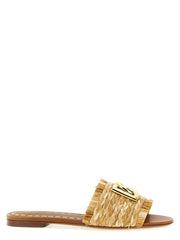 Women's Brown Raffia Slides Shoe