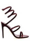 Women's Velvet Strappy Heels Burgundy Bordeaux