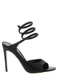 Women's Rhinestone-Embellished Satin Heel Sandal Black