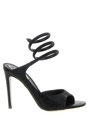 Women's Rhinestone-Embellished Satin Heel Sandal Black