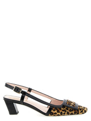 Women's Leopard-Print Calf Hair Slingback Heel Multicolor Calfskin Leather