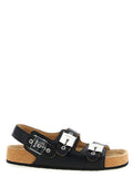 Women's Black Calfskin Flat Sandals