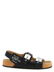 Women's Black Calfskin Flat Sandals