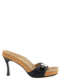 Women's Calfskin Cork-Platform Sandal Heel Black Leather