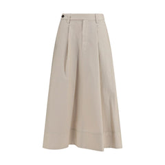 Women's Beige Cotton Midi Skirt