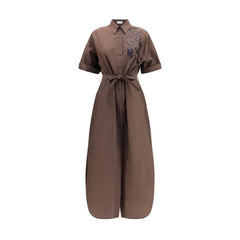 Women's Brown Cotton Casual Dress