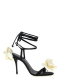 Women's 3d Floral Appliqué Stiletto Black Viscose Silk Leather