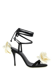 Women's 3d Floral Appliqué Stiletto Black Viscose Silk Leather