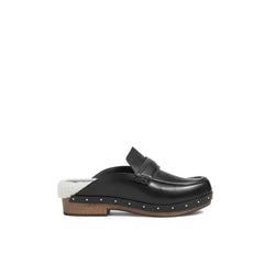 Women's Black Leather Mules