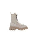 Women's Beige Leather Lace-Up Boots