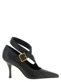 Women's Pointed Toe With Ankle Strap Pump Black Lamb Leather