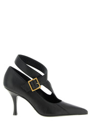 Women's Pointed Toe With Ankle Strap Pump Black Lamb Leather