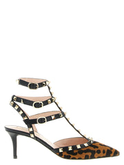 Women's Animal Print Studded Heel Multicolor Calfskin Leather