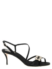 Women's Heel Sandal Black Viscose Silk Leather