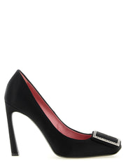 Women's Rhinestone-Buckle Square-Toe Pump Black Viscose Silk