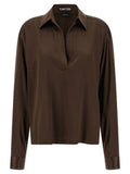 Women's Brown Silk Polo Shirt