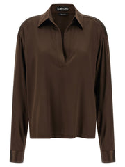 Women's Brown Silk Polo Shirt