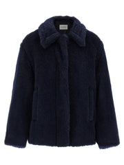 Women's Blue Alpaca Leather Coat Clothing