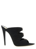 Women's Rhinestone-Embellished Crepe Satin Mule Black Viscose Acrylic Heels
