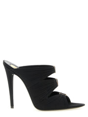 Women's Rhinestone-Embellished Crepe Satin Mule Black Viscose Acrylic Heels