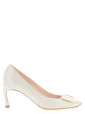 Women's Patent Calfskin Square-Toe Pump Gray Leather