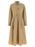 Women's Beige Polyester Long Dress
