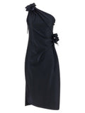 Women's Black Polyamide Midi Dress
