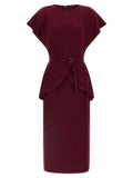 Women's Bordeaux Polyester Midi Dress