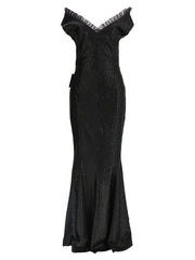 Women's Black Polyester Long Dress
