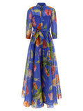 Women's Blue Silk Long Dress