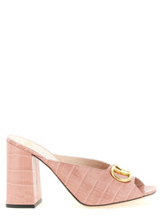 Women's Crocodile-Embossed Calfskin Mule Pink Leather Heels