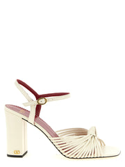 Women's Knot-Detail Goatskin Sandal White Goat Leather Heels