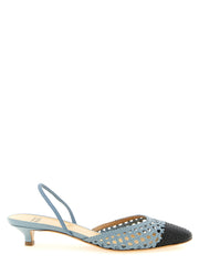 Women's Two-Tone Crocheted Goat Leather Slingback Heel Blue