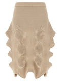 Women's Beige Polyester Midi Skirt