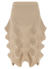 Women's Beige Polyester Midi Skirt