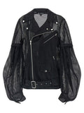 Men's Black Polyester Biker Jacket Clothing