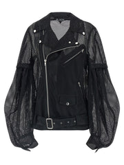 Men's Black Polyester Biker Jacket Clothing