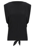 Women's Black Paper Sleeveles T-Shirt