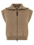 Women's Beige Cashmere Sleeveless Jacket Clothing