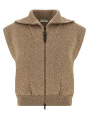 Women's Beige Cashmere Sleeveless Jacket Clothing