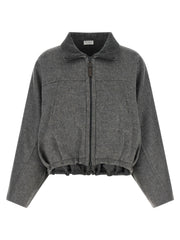 Women's Gray Virgin Wool Full-Length Jacket Clothing